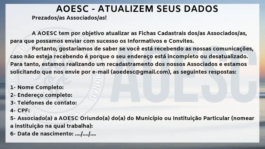 AOESC - ATUALIZEM SEUS DADOS